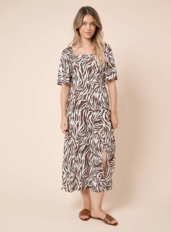 DOROTHY PERKINS Zebra Square Neck Angel Sleeve Midi Dress 8